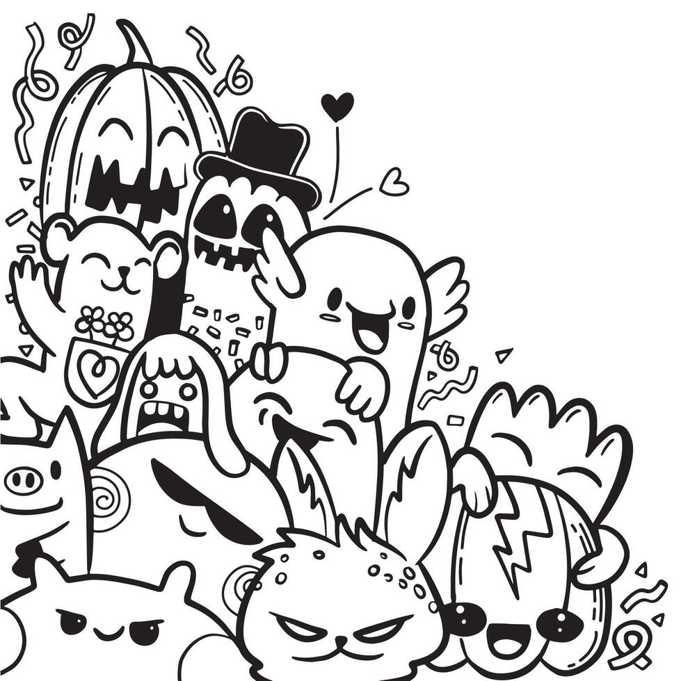 Halloween Doodle Characters in Black and White vector