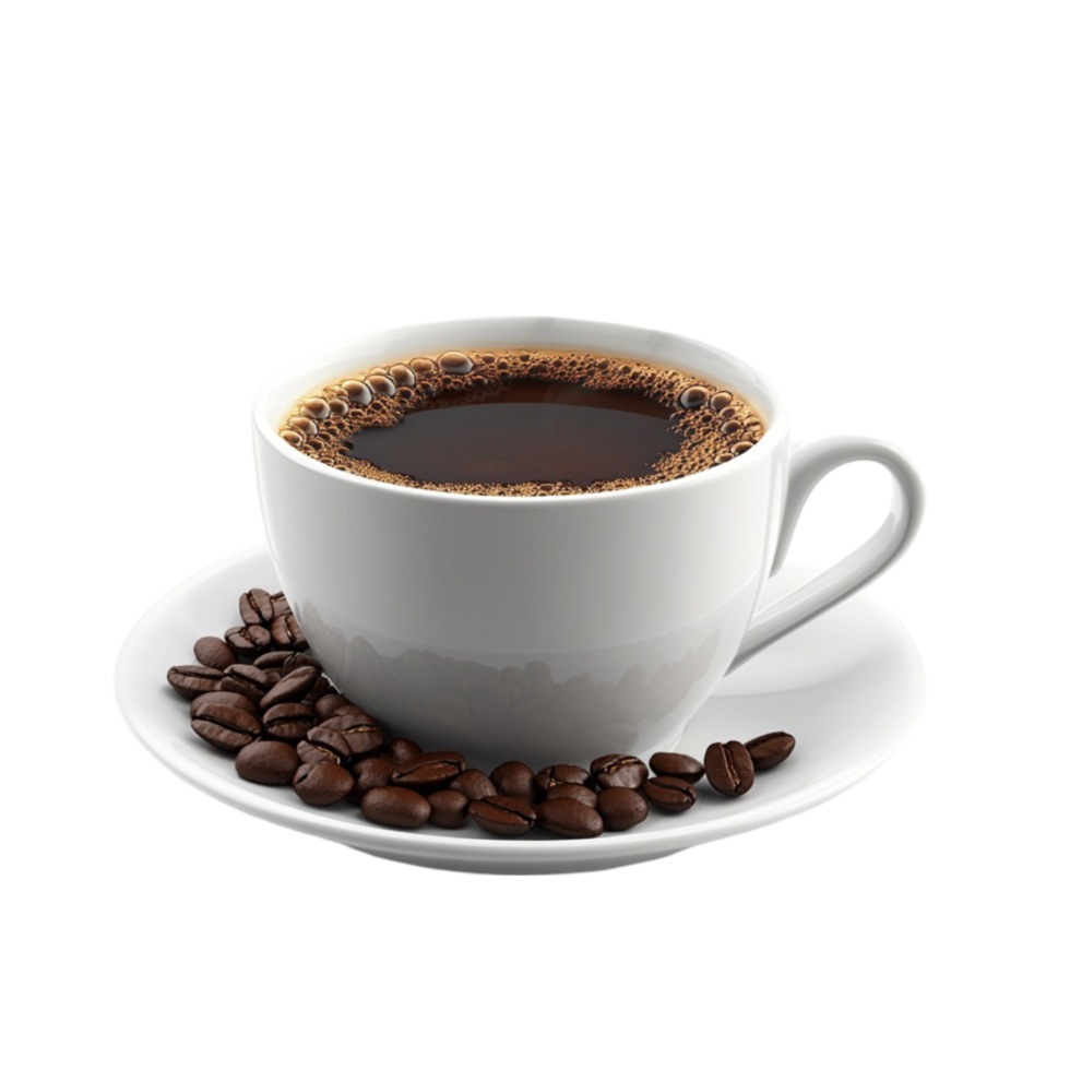 Cup of Coffee with Creamy Frothy Top and Coffee Beans png