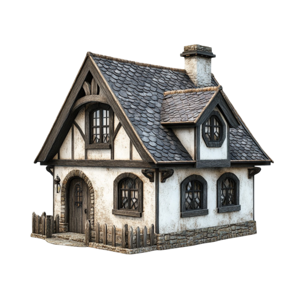 3D Model of House with Brown Roof png