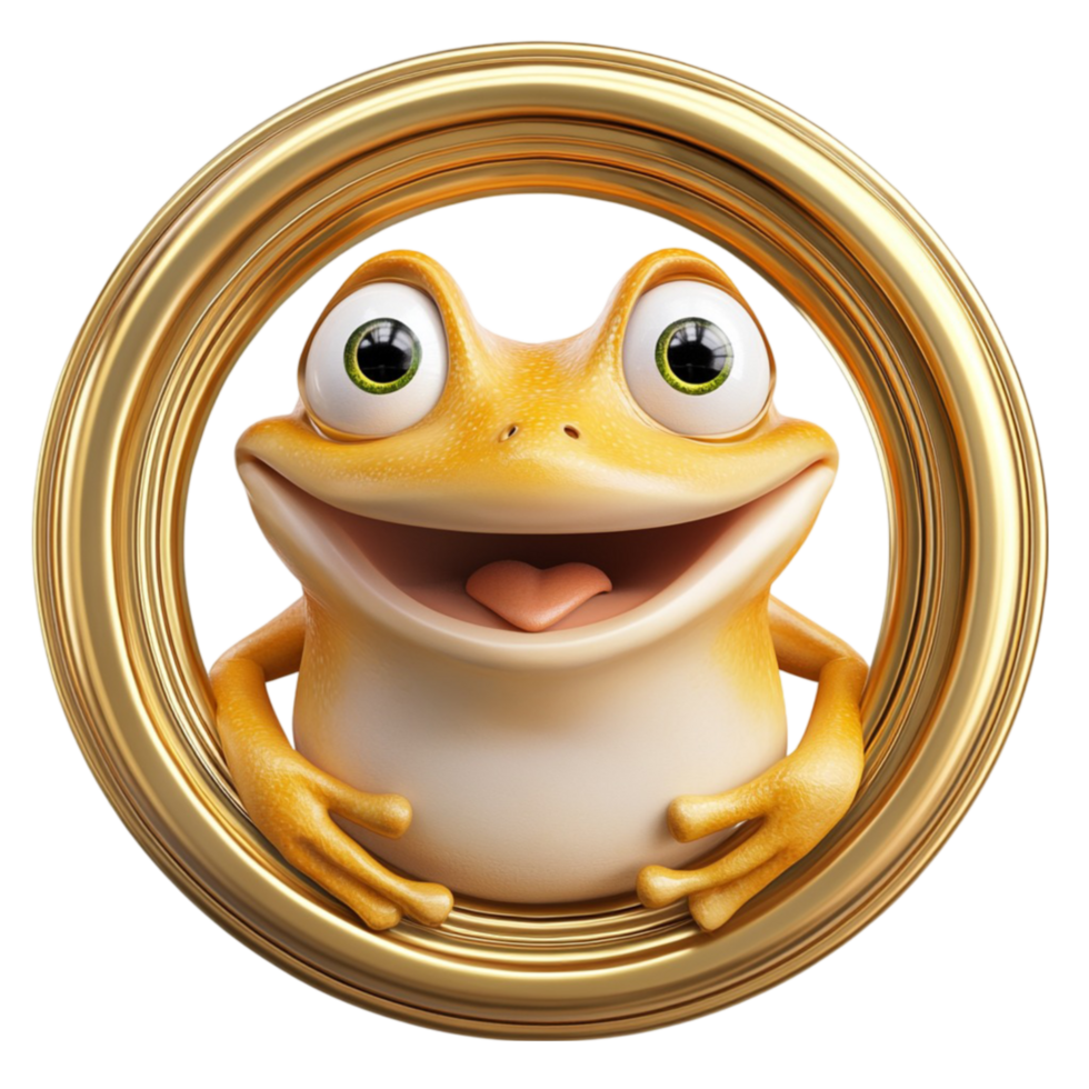 Cartoon Frog with Wide Smile Standing Inside Golden Circle png