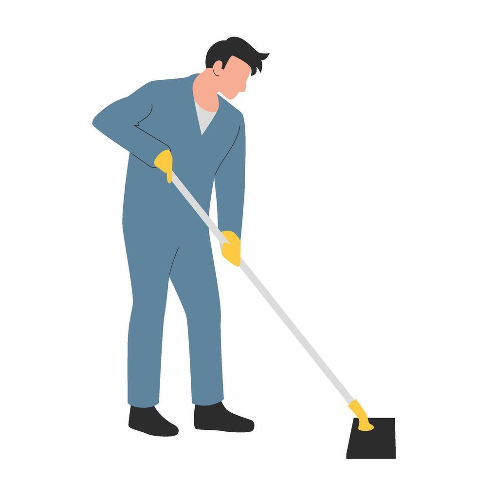 Man Cleaning the Yard with a Hoe vector
