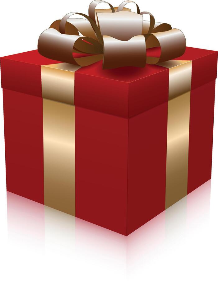Red gift box with golden beige ribbon vector