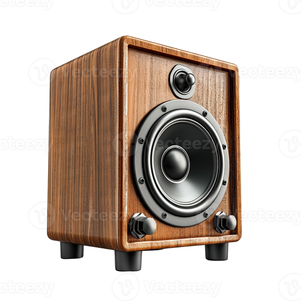 wooden speakers, wooden sound system, on transparent background png