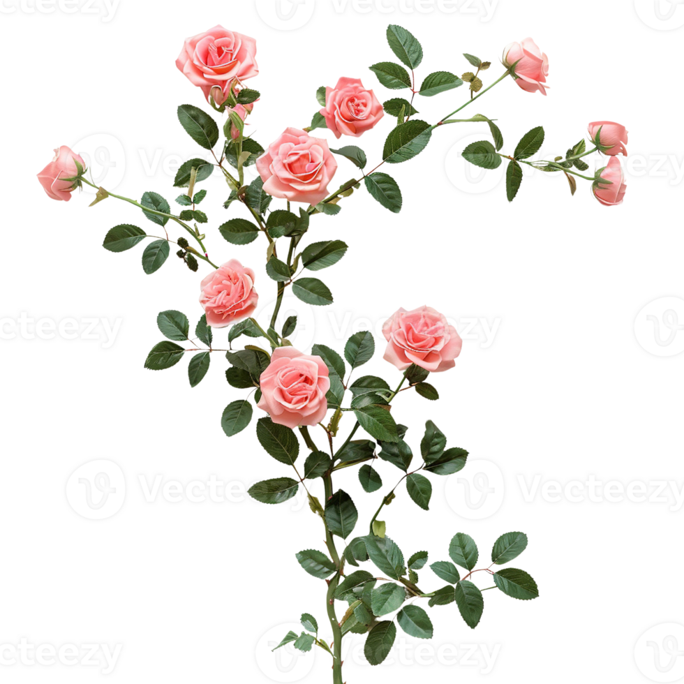 rose plant with pink flowers, on a transparent background png