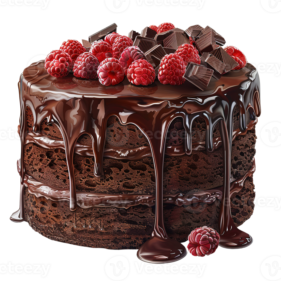 Sweet celebration cake with melted chocolate on transparent background png