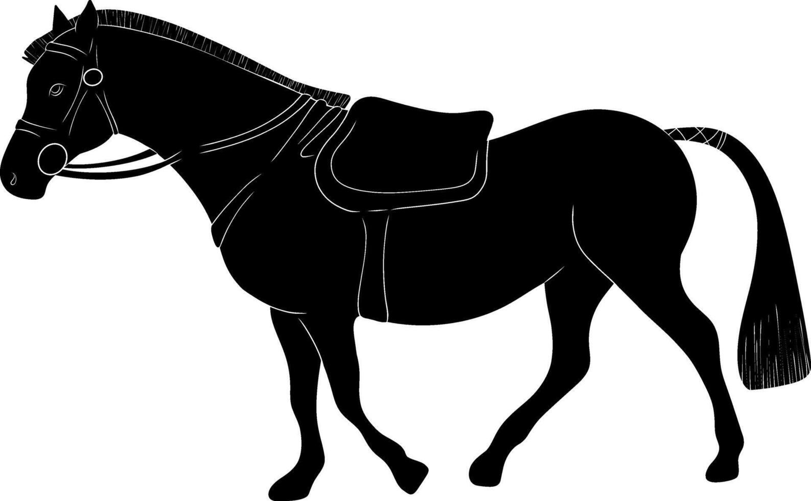 black silhouette of a horse with saddle on a white background vector