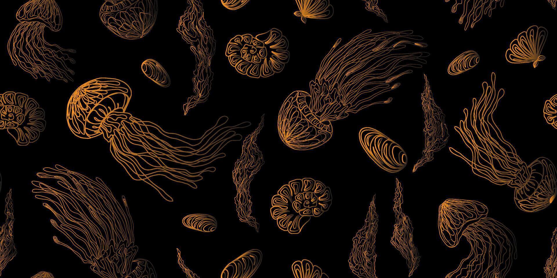 a seamless pattern of jellyfishs on a black background vector