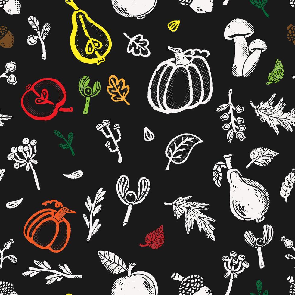 autumn seamless pattern with autumn leaves and fruits vector