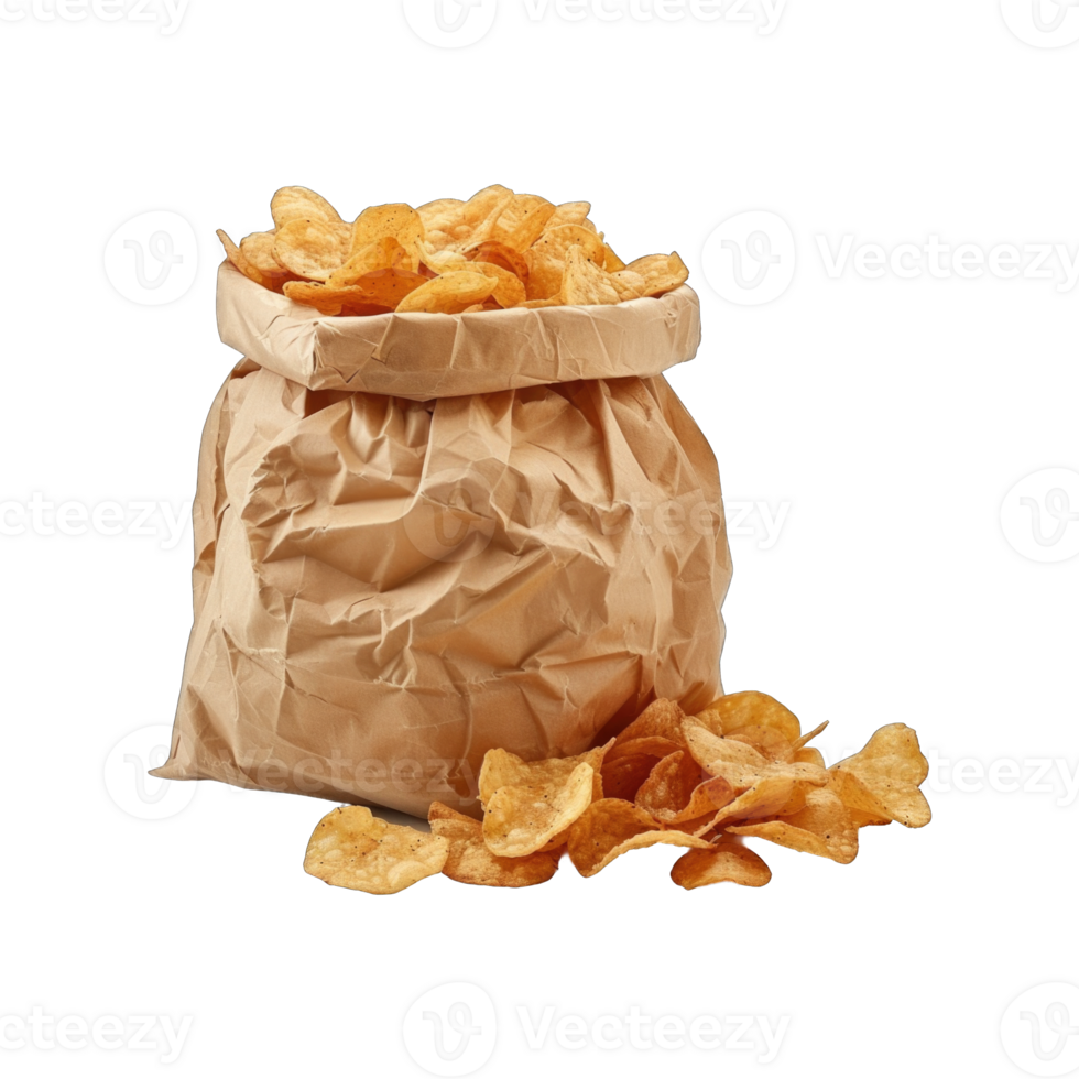 Bag of potatoes chips isolated on transparent background cutout png