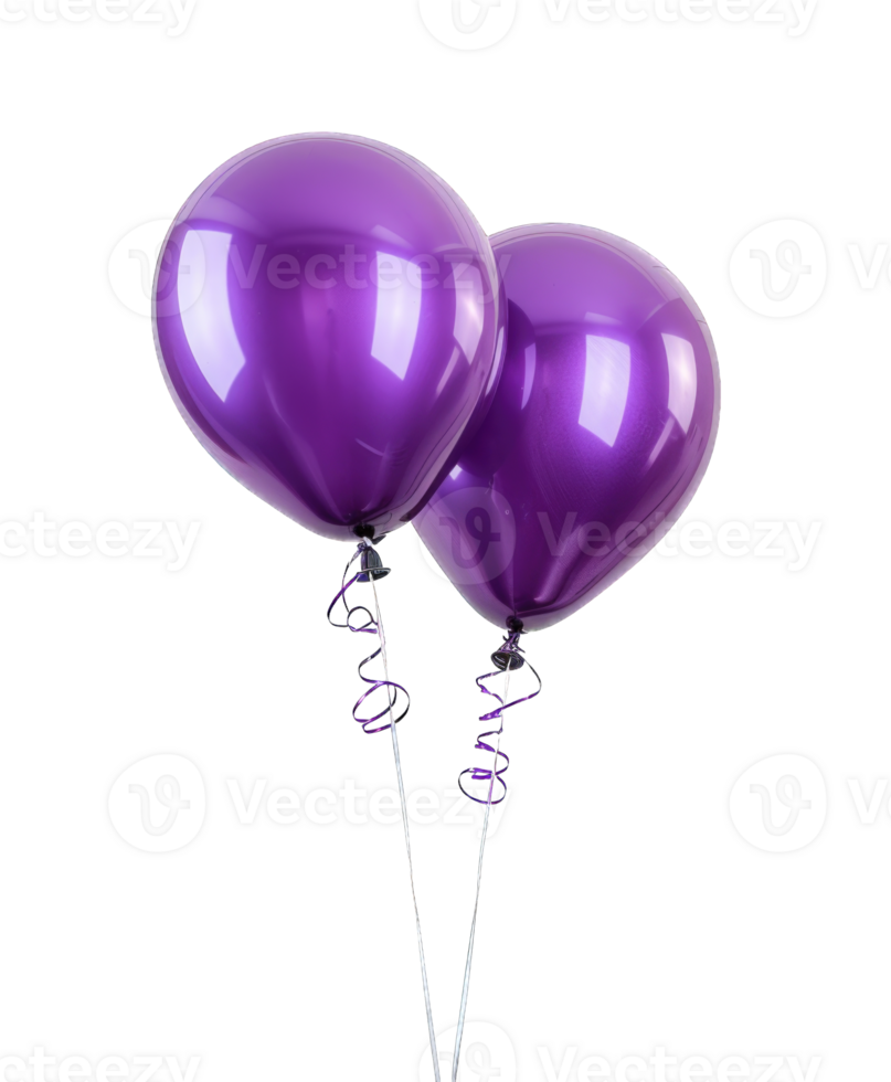 Purple balloons isolated on transparent background cutout png