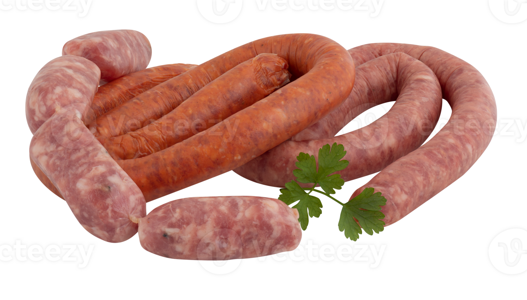 Fresh sausage set cut out isolated transparent background png