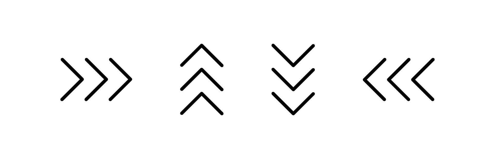 Swipe icon set. Arrow button symbol. Triangle arrow up, down, left, right. Abstract scroll icon element for social media. Move sign. illustration isolated on white background vector