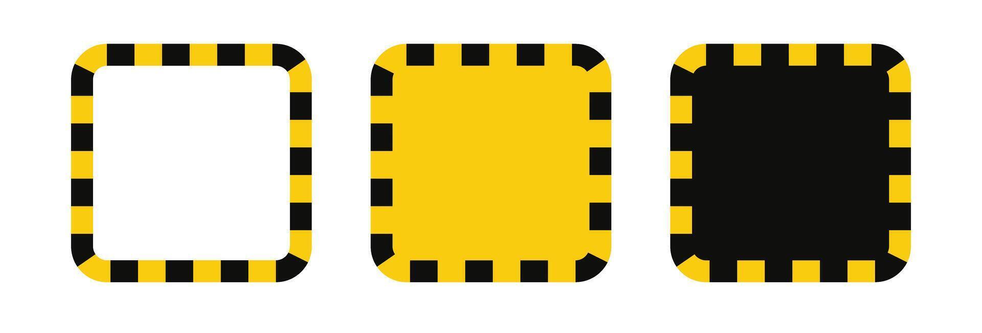 Warning square frame with yellow and black tape. Barricade lines. Rectangle warn frame with text space set. Yellow and black caution tape border. illustration on white background vector