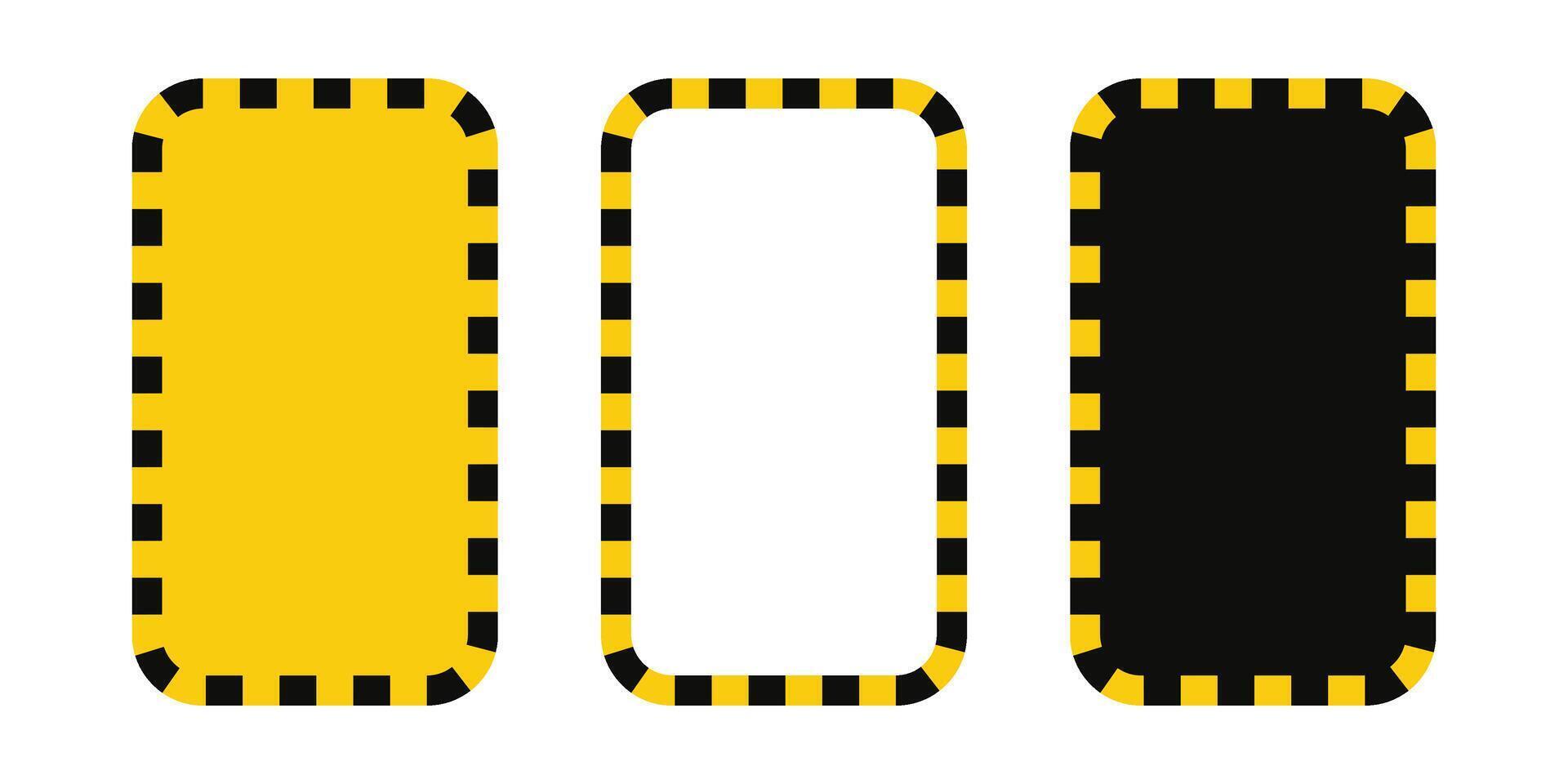 Warning rectangle frame with yellow and black tape. Barricade lines. Rectangle warn frame with text space set. Yellow and black caution tape border. illustration on white background vector