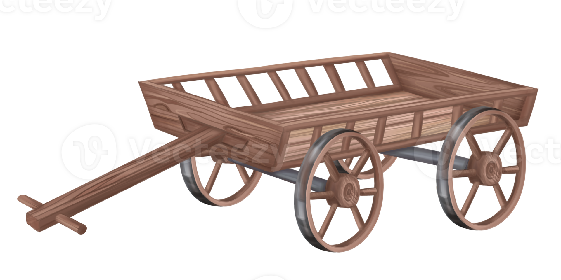 Wooden garden cart. Transportation of vegetables, fruits, and food. Farm work, harvesting fields and crops. Autumn festivals and holidays in a rustic style. Isolated handmade digital illustrations png