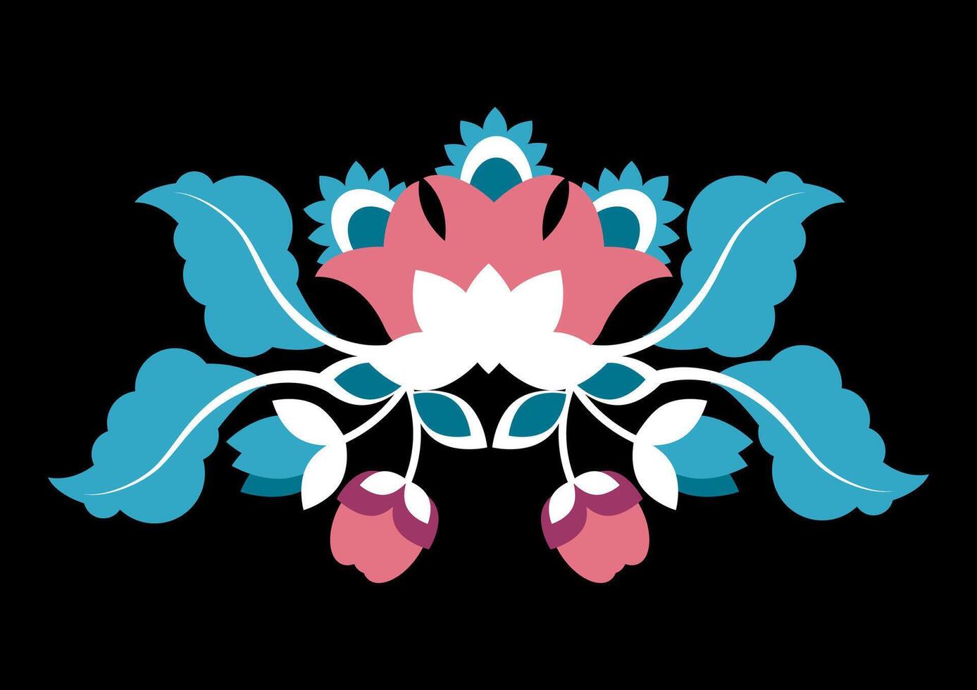 Symmetrical composition of Mexican ethnic flowers for embroidery on black background vector