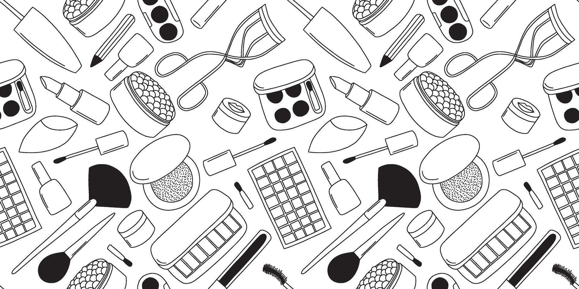 Hand drawn make up seamless pattern vector