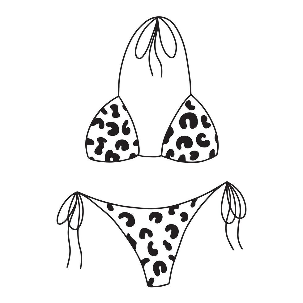 Leopard female swim suit hand drawn sketch vector