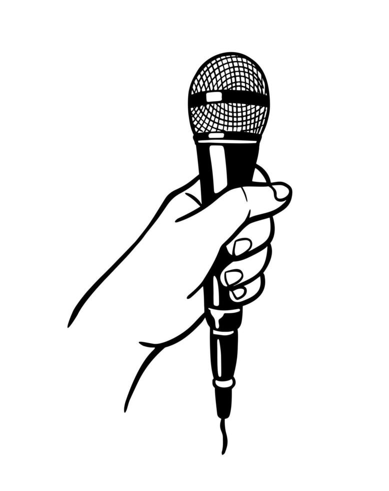 Microphone in hand. Logo, illustration on white background vector