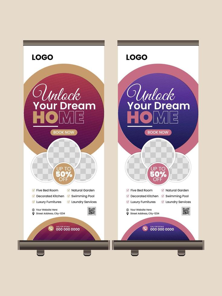 Roll up pullup banner design Real estate vector
