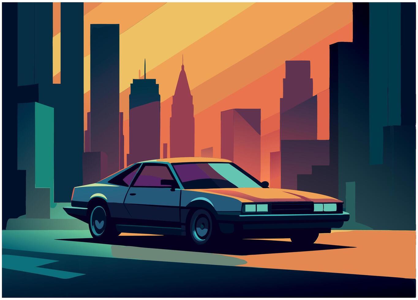 city town illustration with a Car vector