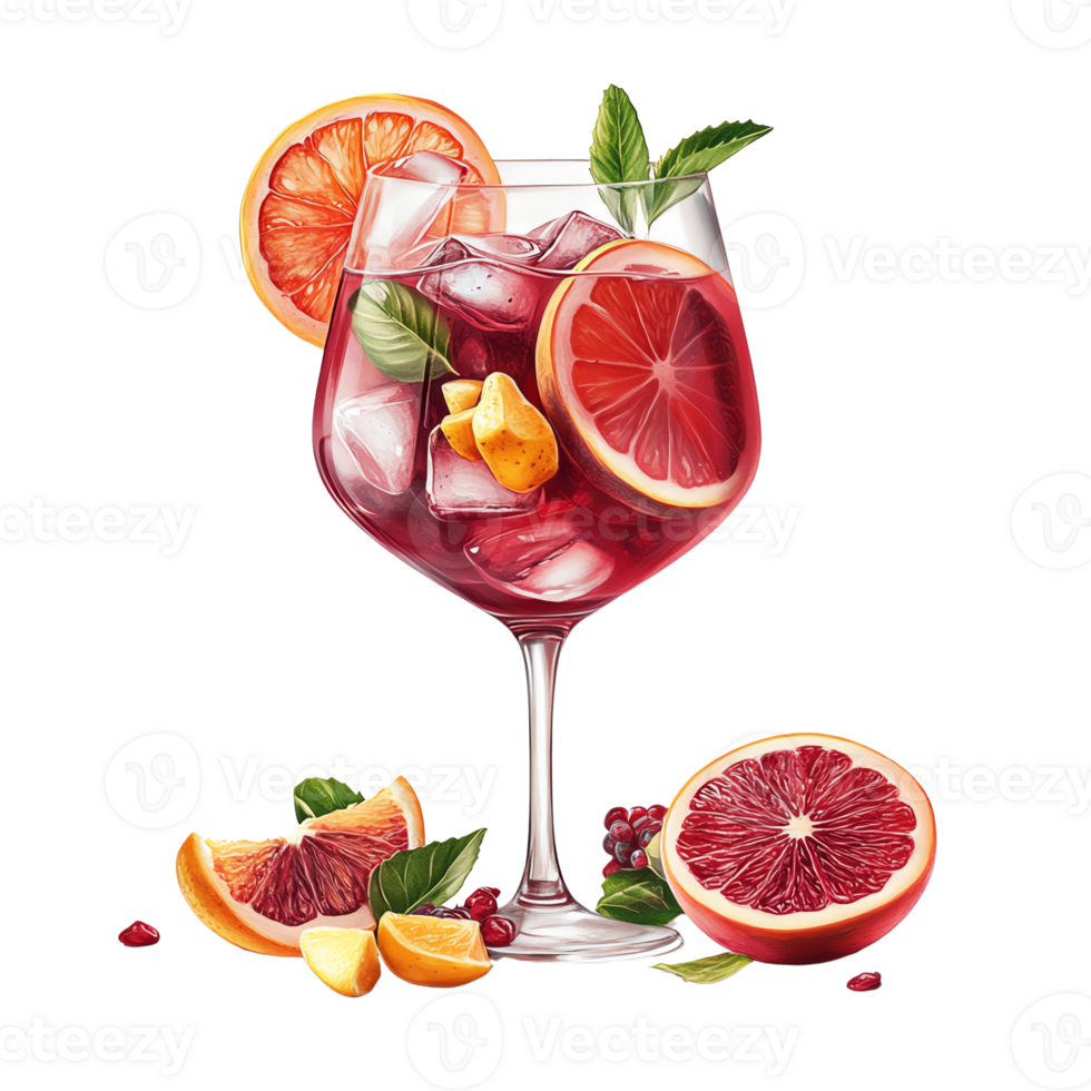 Refreshing summer cocktail with mixed fruits and ice. Perfect for a hot day and party celebrations. png