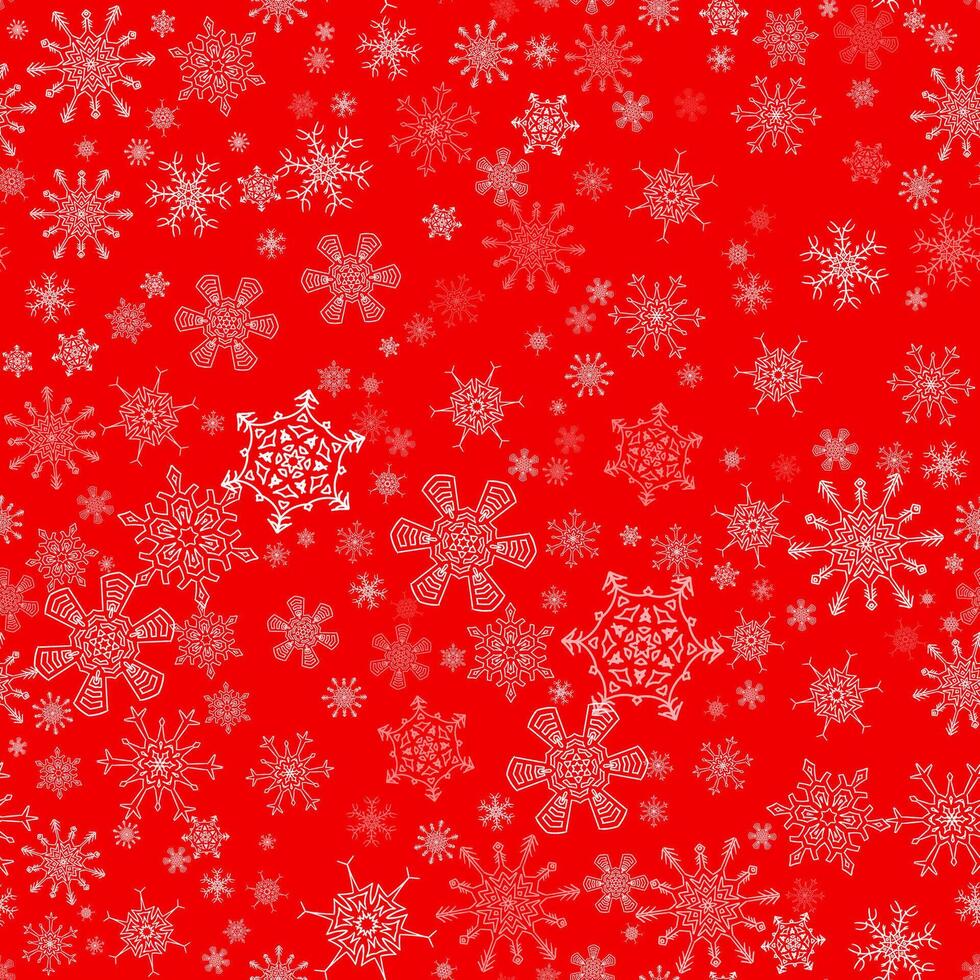 Red seamless Christmas pattern with different snowflakes vector