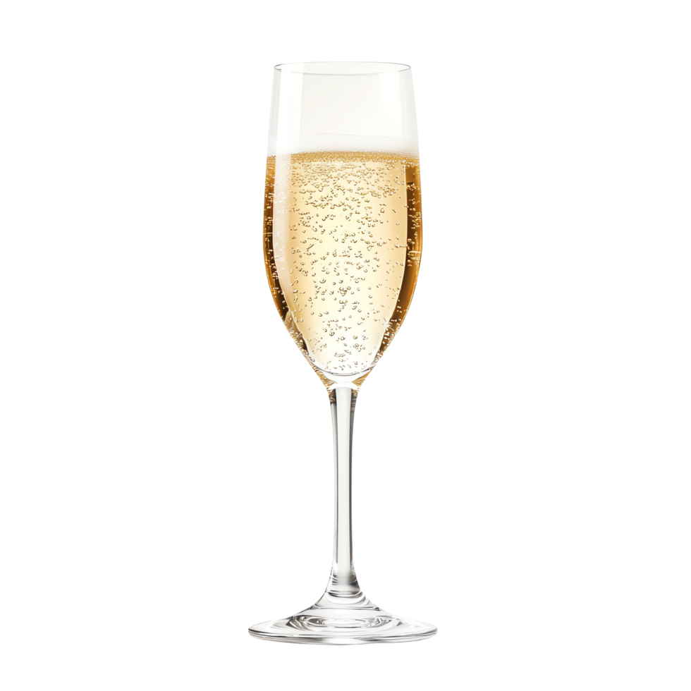 Elegant champagne glass filled with sparkling bubbly beverage, perfect for celebrations and special occasions. png