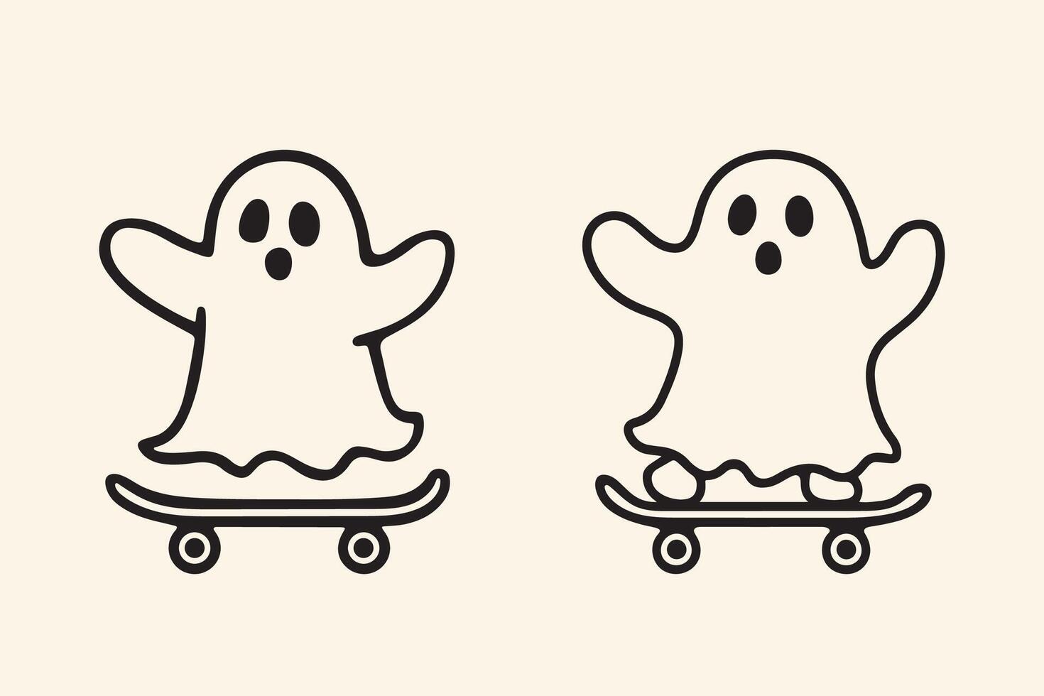 Cute Halloween ghost with playing skateboard illustration vector