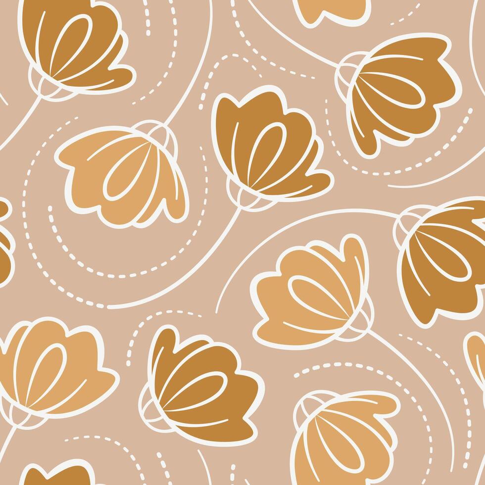 Seamless Pattern with Hand-Drawn Flowers. Floral Romantic Tile for Textile, Wrapping Paper, Nature Designs, Covers, Banners. Pastel Colors, Scandinavian Style. vector