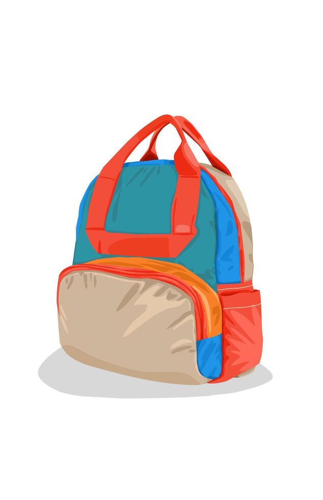 Ilustration of an orange and blue school backpack issolated on white background vector