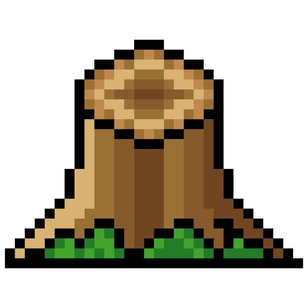 Wooden tree stump in pixel art style vector