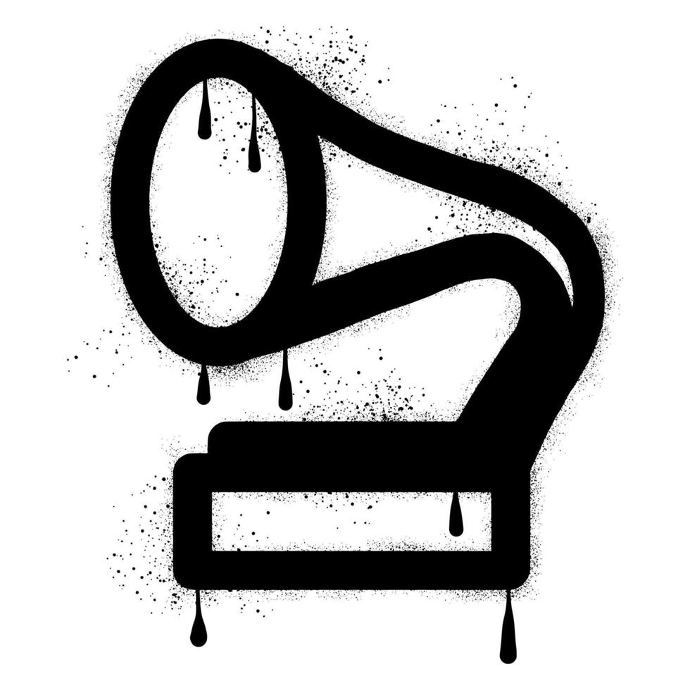 Drawing gramophone graffiti with black spray paint vector