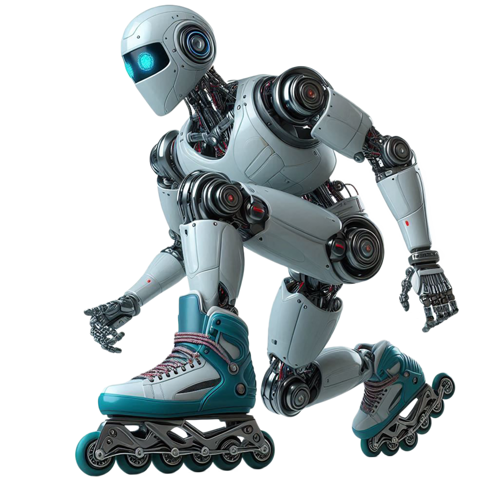 A realistic and futuristic skating robot, a beautiful robotics skating show. png