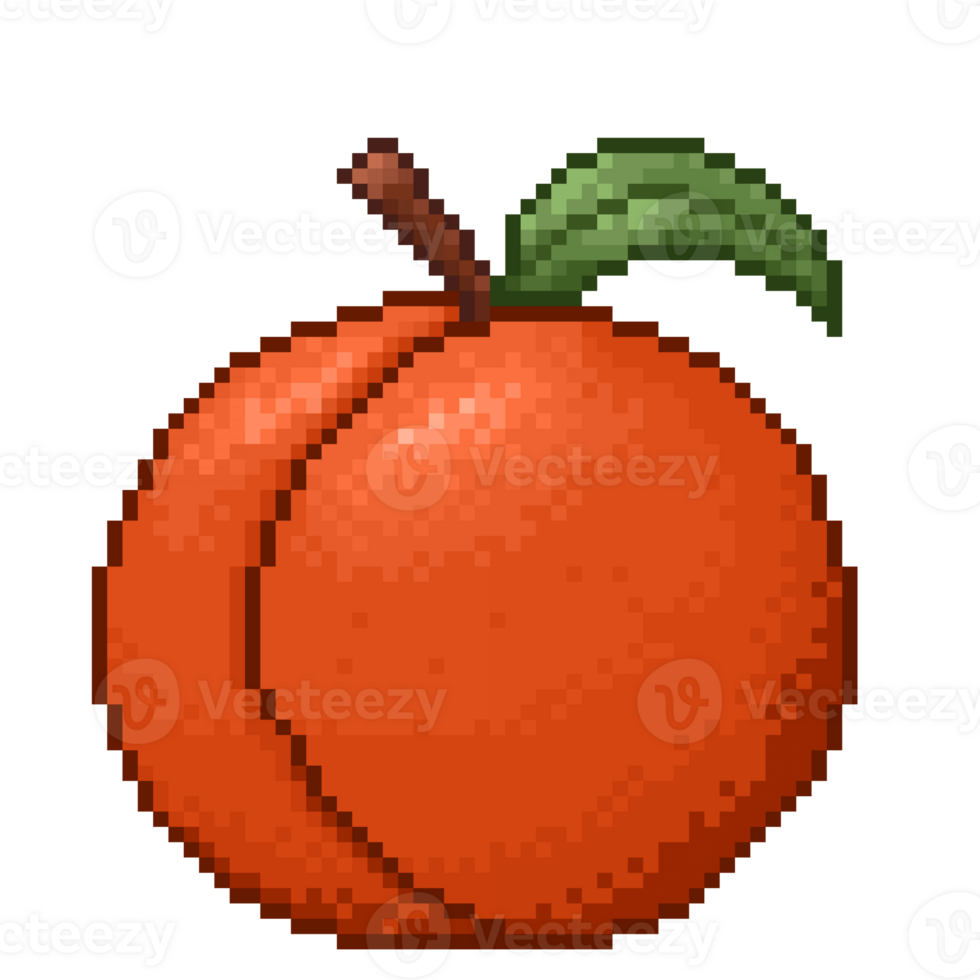 A retro-styled pixel-art illustration of a peach. png
