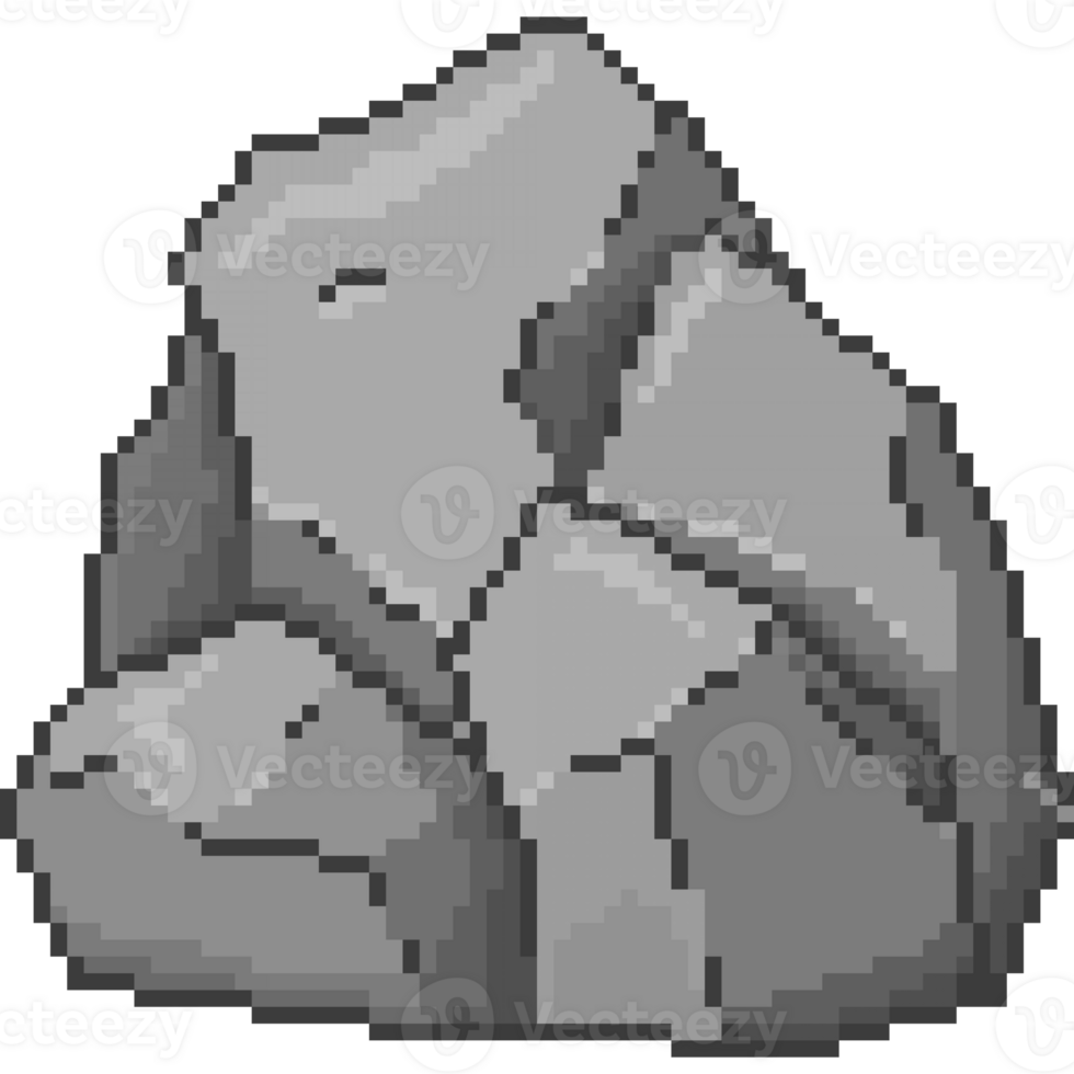 A retro-styled pixel-art illustration of a sharp gray rock with many edges and bumps. png