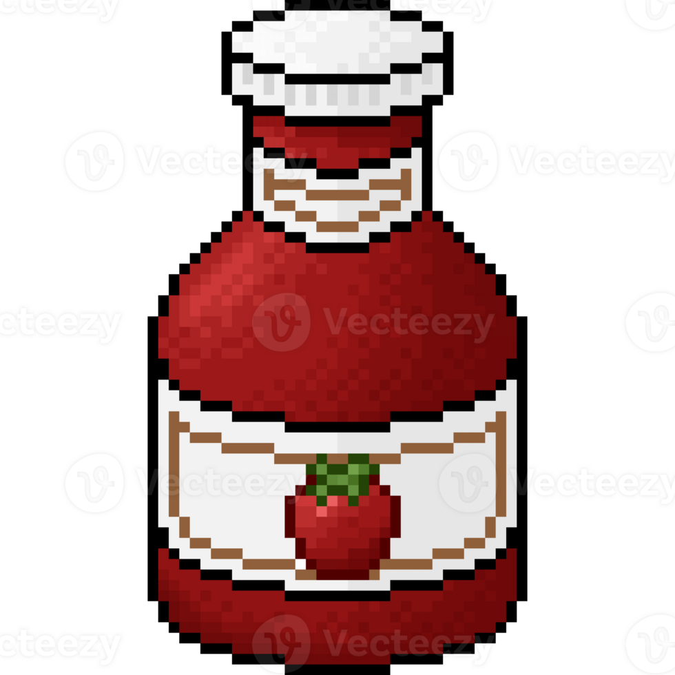 A retro-styled pixel-art illustration of a ketchup bottle png