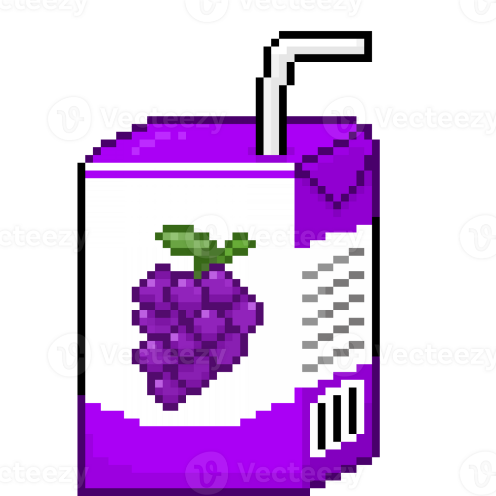 A retro-styled pixel-art illustration of a purple juice box with a grape symbol on the front png