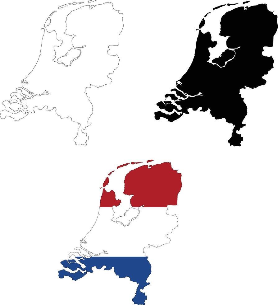 Netherlands flag map on white background. Outline map of Netherlands. Netherlands map silhouette. flat style. vector