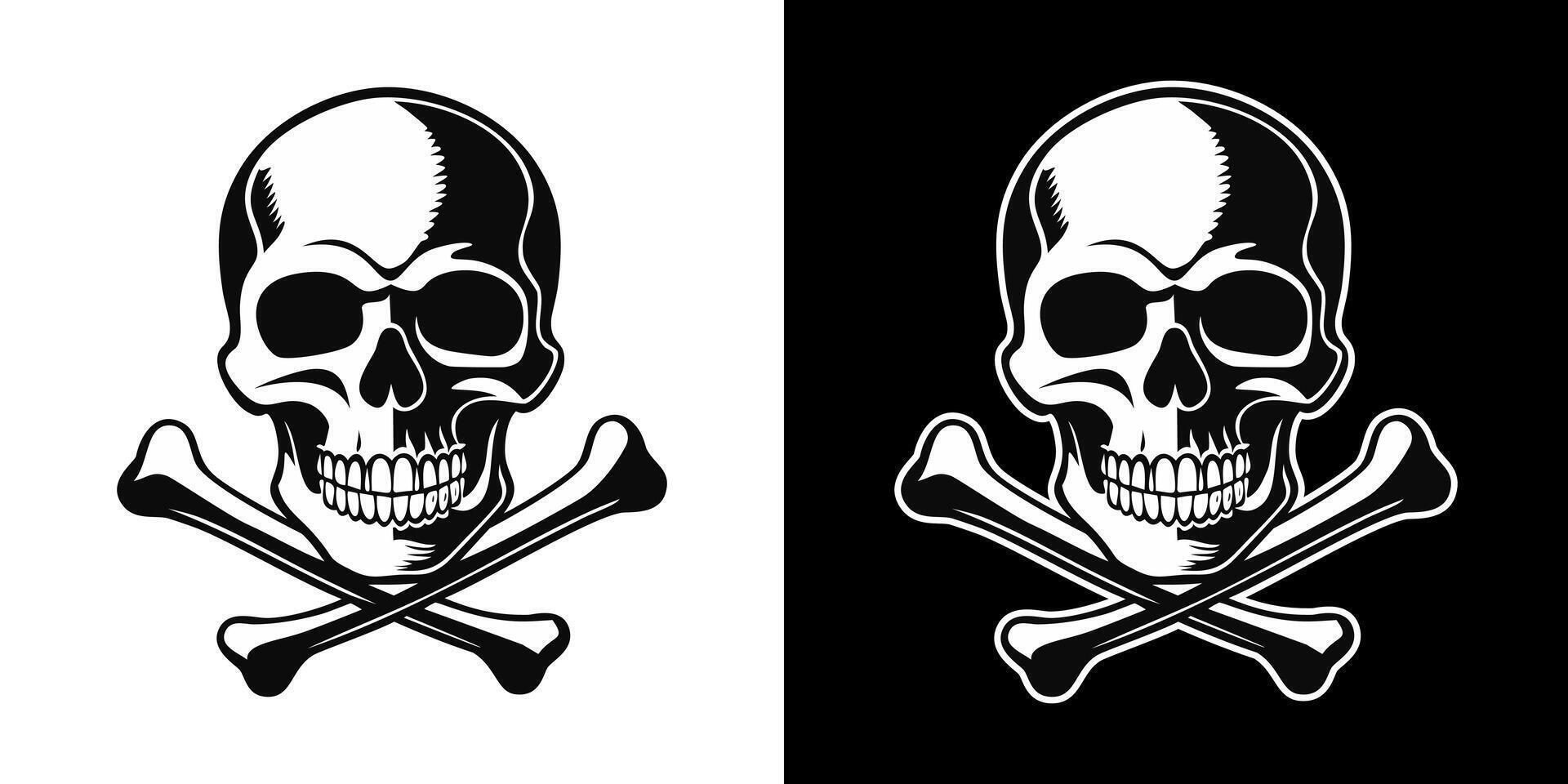 Skull And Crossbones Monochrome Silhouette Tattoo Illustration vector
