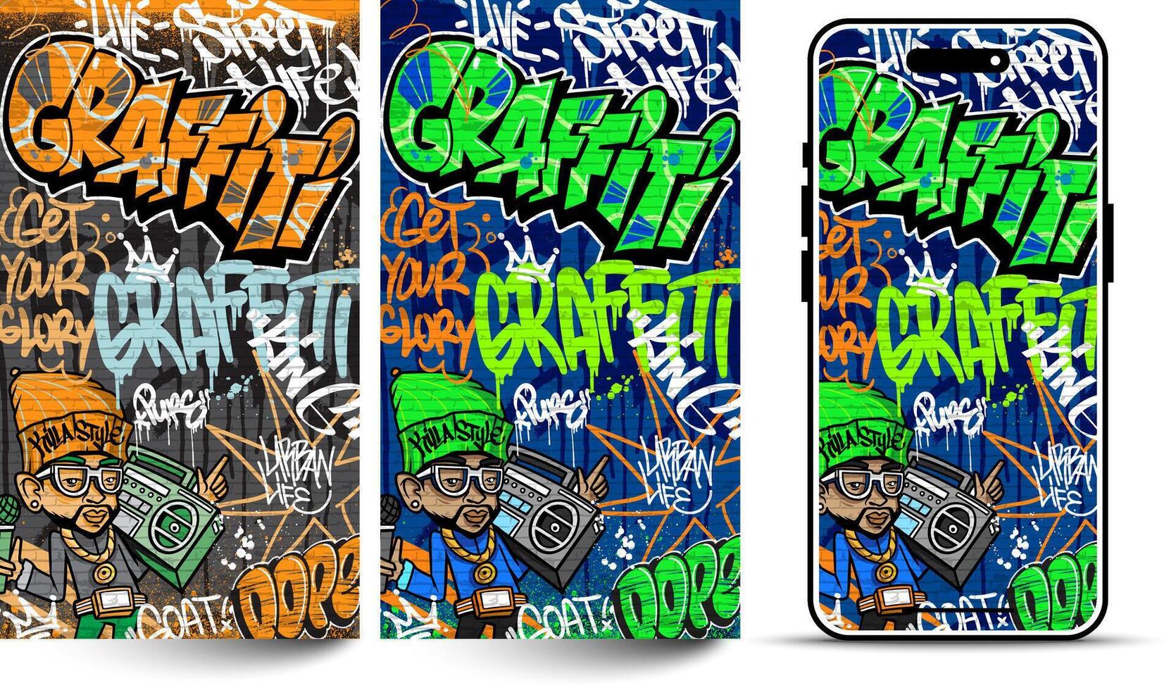 Colorful graffiti wallpaper illustration. Abstract decorative lettering, hip-hop urban vibes vector
