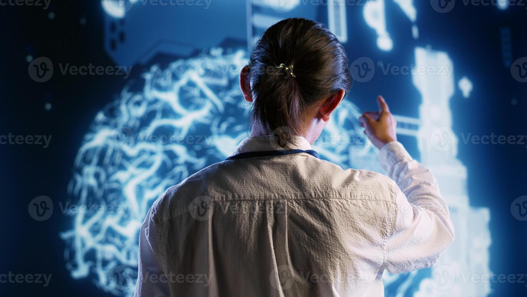 Skillful computer operator developing artificial intelligence neural networks architecture inspired by human brain. Proficient It consultant setting up AI machine learning algorithms i photo