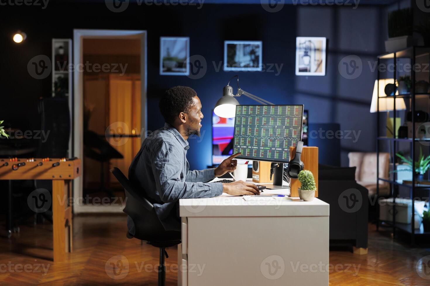 Legal expert examines stock market live trends at computer, looking at online exchange statistics and investing business funds to increase profit. Financial advisor checking revenue balance. photo