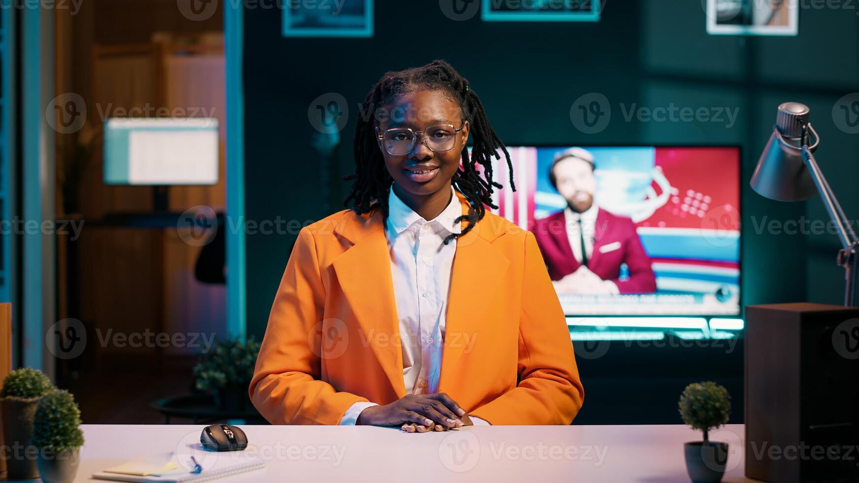 POV of student meeting with teacher on videocall at online lesson, engaging in virtual study sessions or groups with classmates via conferencing platforms. Remote school classes. Camera A. photo