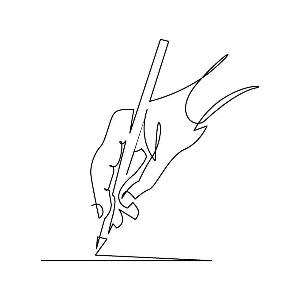continuous mono line drawing of hand holding a pencil vector