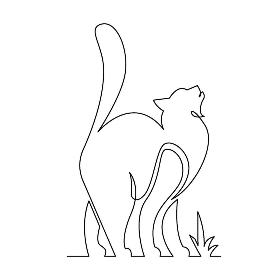 continuous mono line drawing of simple cat vector