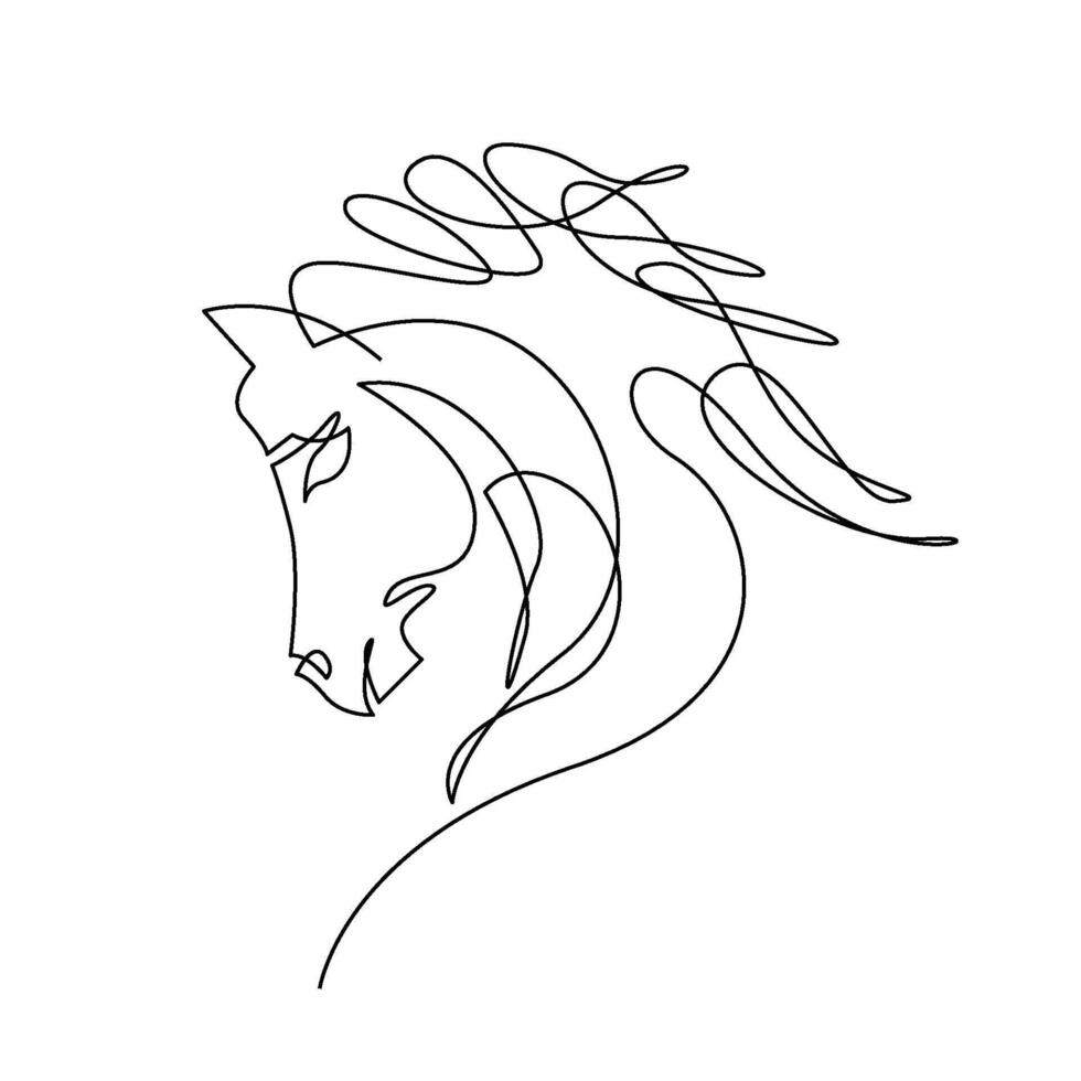 continuous mono line drawing of simple horse head vector