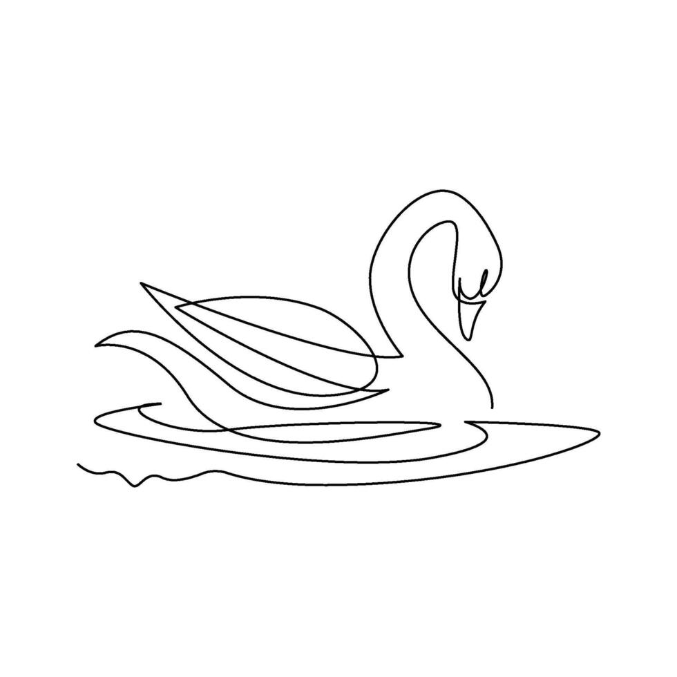 continuous mono line drawing of swan vector