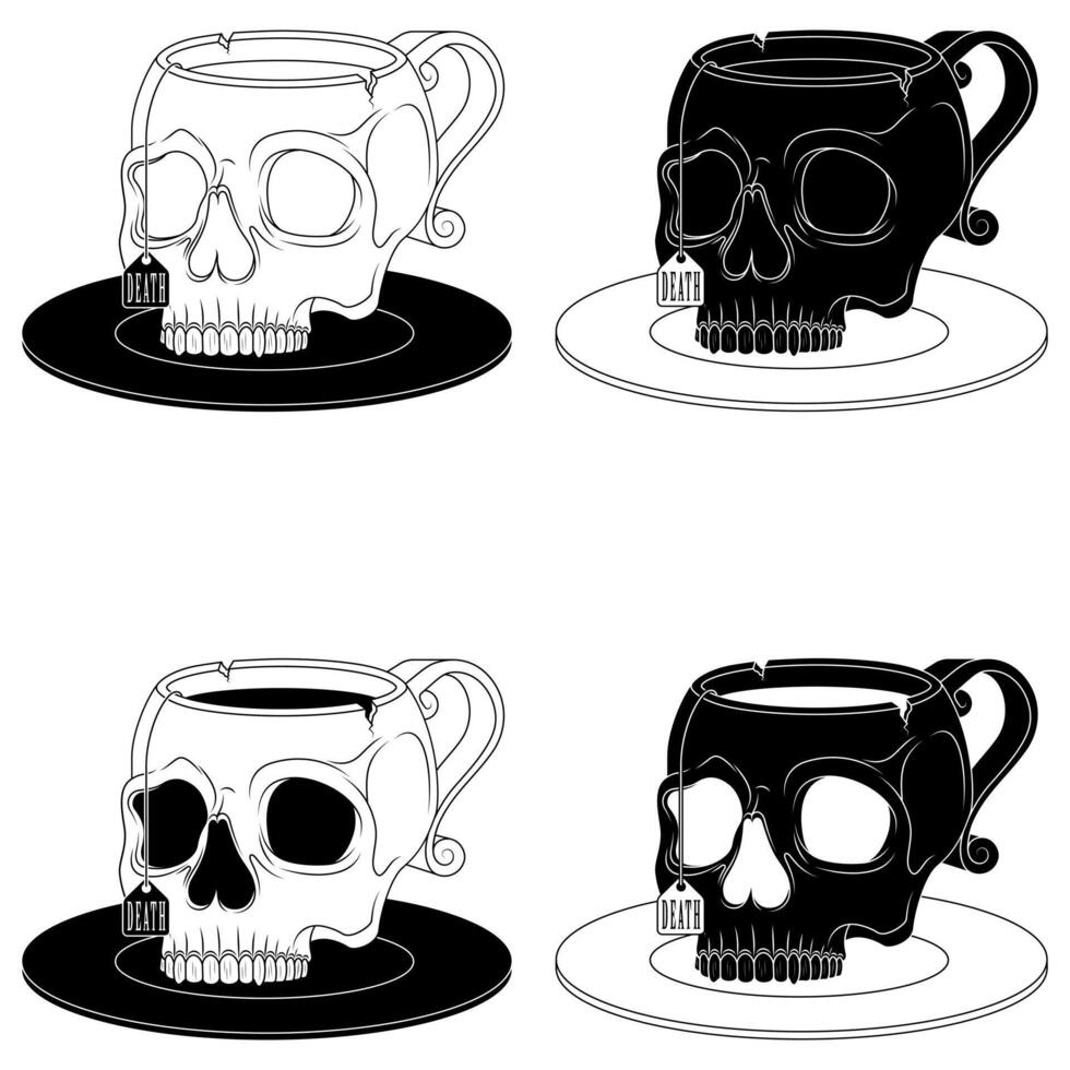 Porcelain tea cup in the shape of a human skull vector