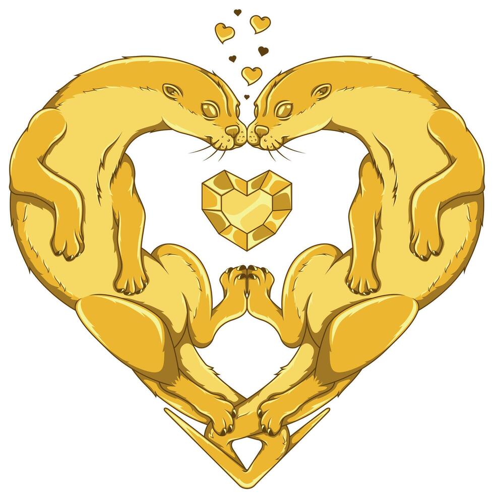 Pair of Marian otters forming a heart vector
